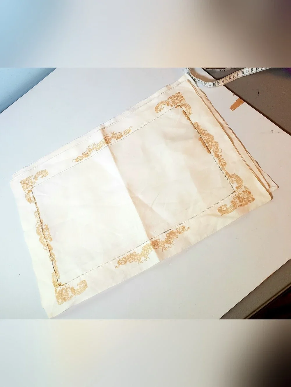 Vtg Linen Table Place Mats Cutwork Lattice Lace Cottagecore French Provincial 5